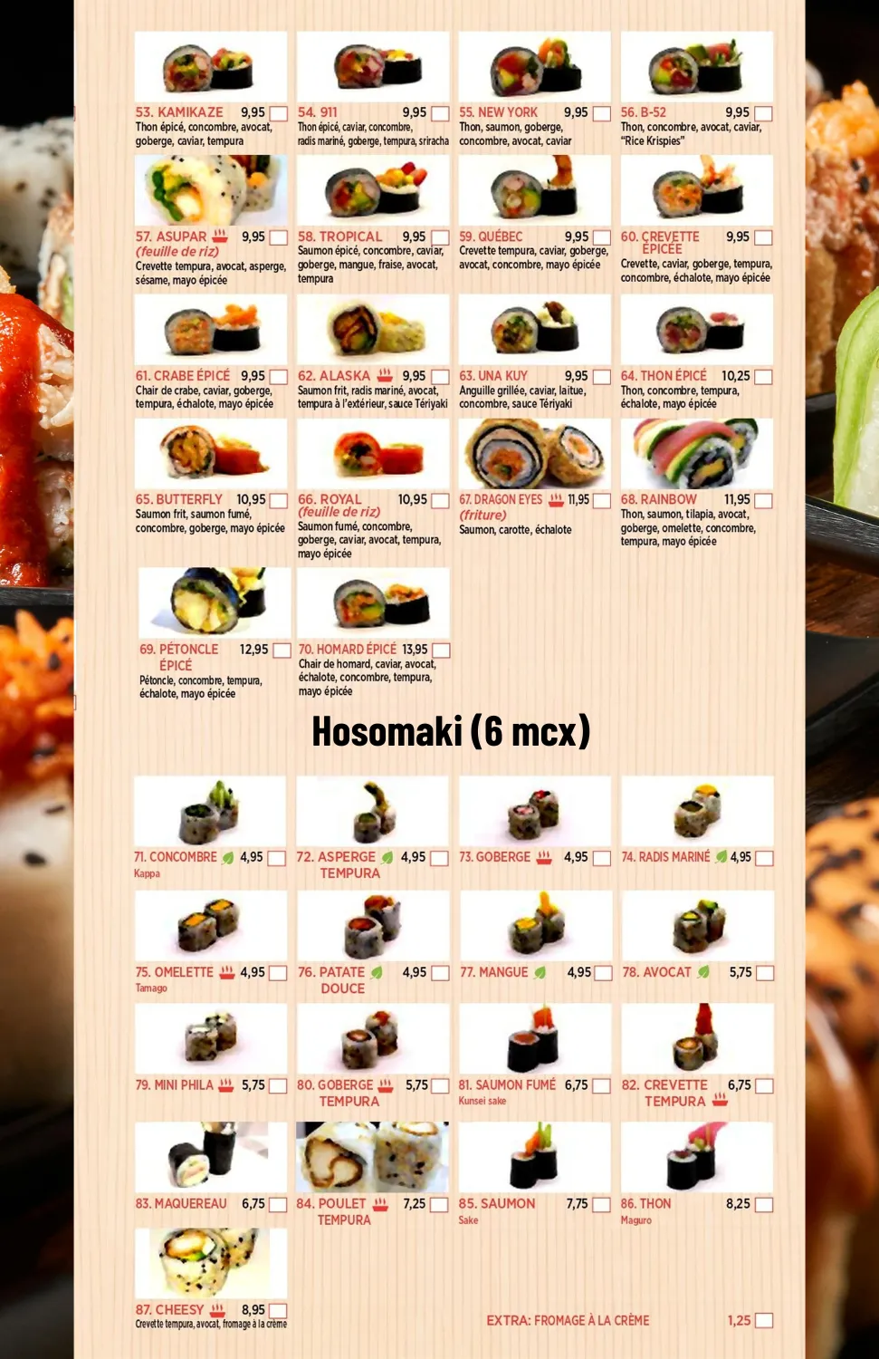 Menu de sushis Mitosumo — troisième page