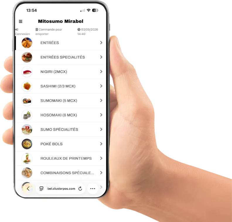 Commande en ligne Mitosumo affichée sur un téléphone
